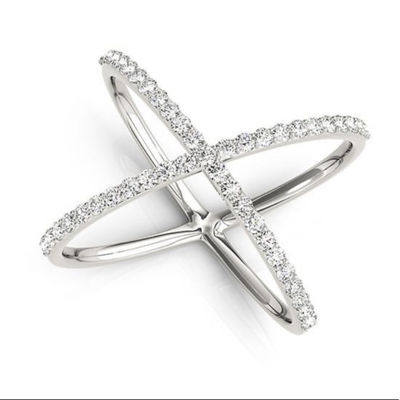 Silver Criss Cross Diamond CZ Fashion Ring - Picture 2 of 6